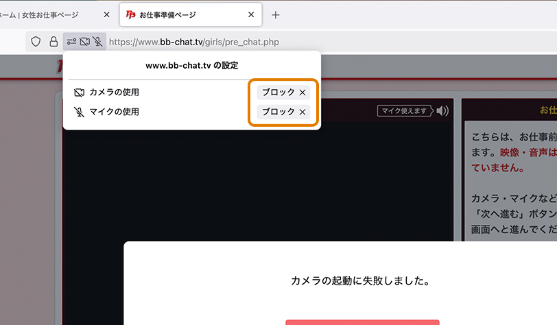 ブロックにチェック